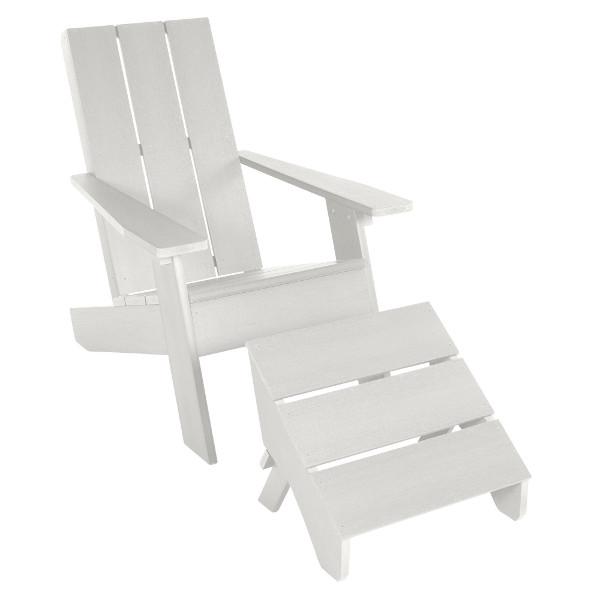 Adirondack 1 Barcelona Modern Chair With 1 Folding Ottoman Conversation Set White