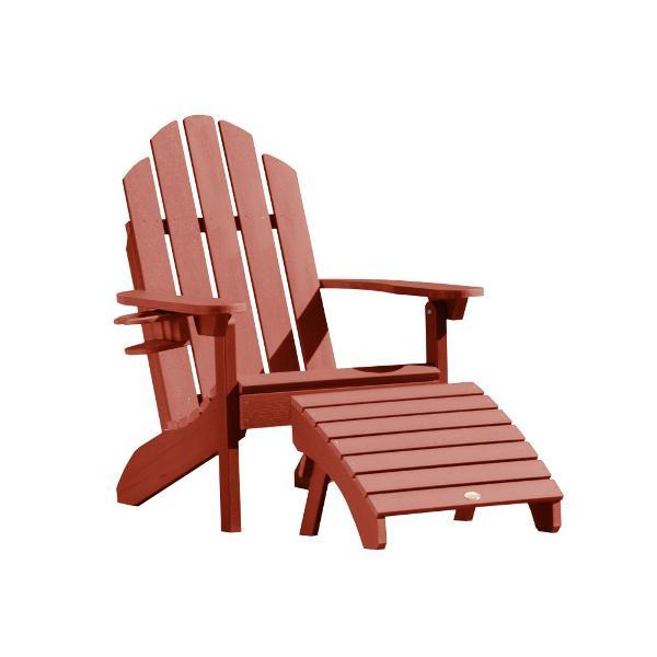 Adirondack Classic Westport Chair with Cup Holder &amp; Folding Ottoman Chair/Ottoman/Cup-Holder combo set Rustic Red
