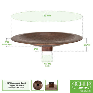 Hammered Copper Birdbath for 4x4 Post by Achla Designs