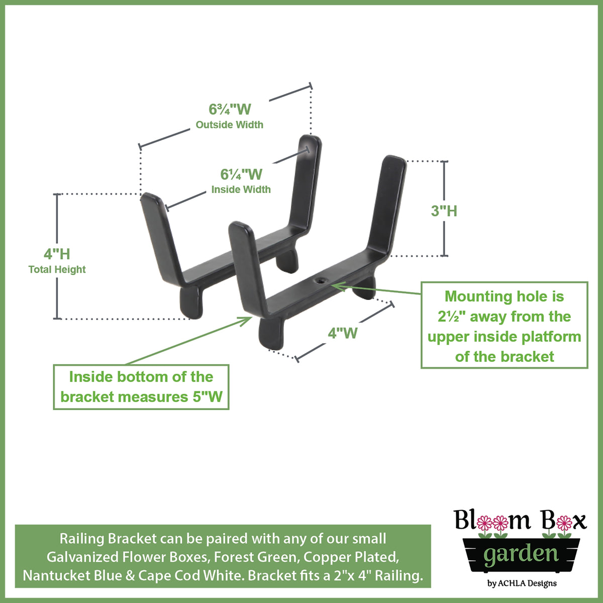 Bloom Box Garden Growing Kit, Small Green with Brackets for 2 x 4 Railings