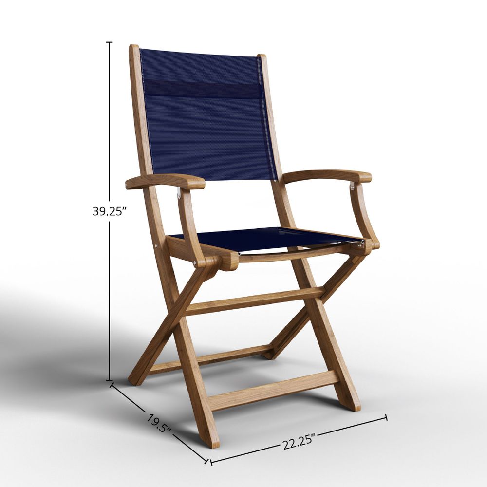 Lucas Teak Outdoor Dining Folding Armchair in Blue