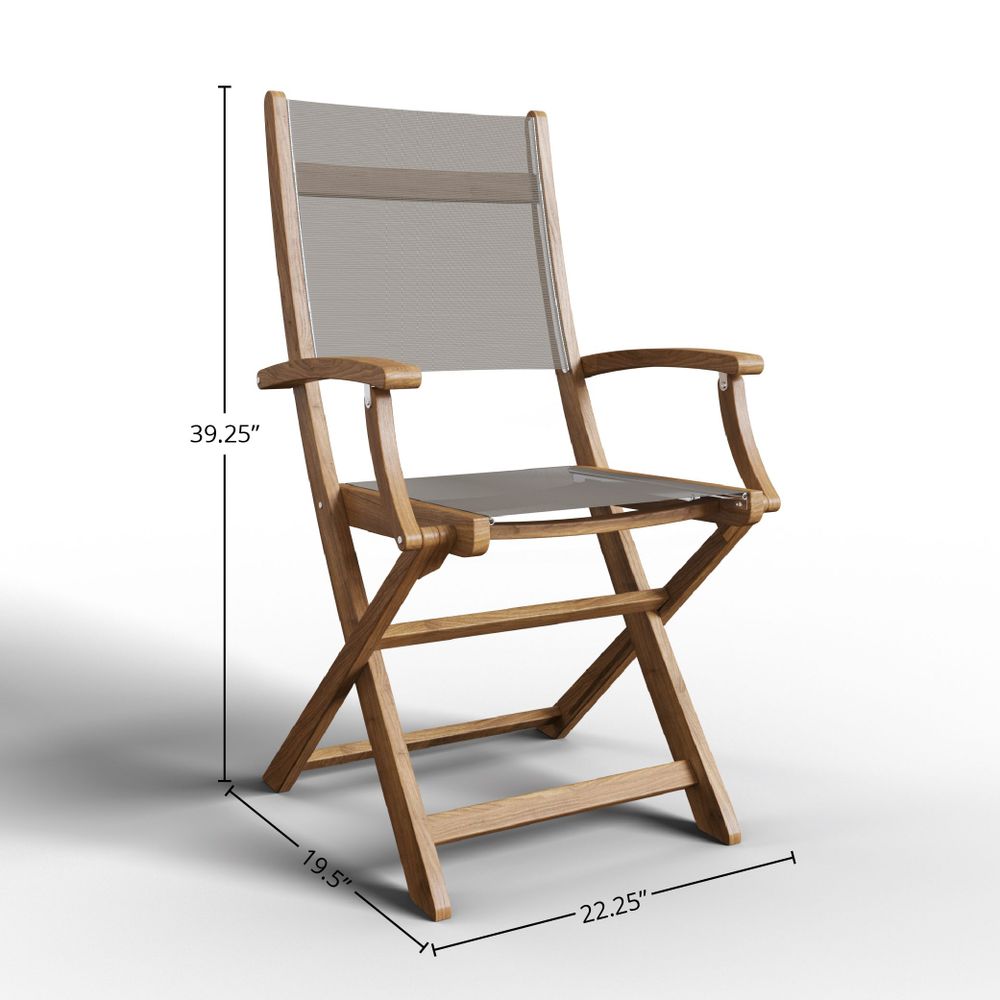 Lucas Teak Outdoor Dining Folding Armchair in Taupe