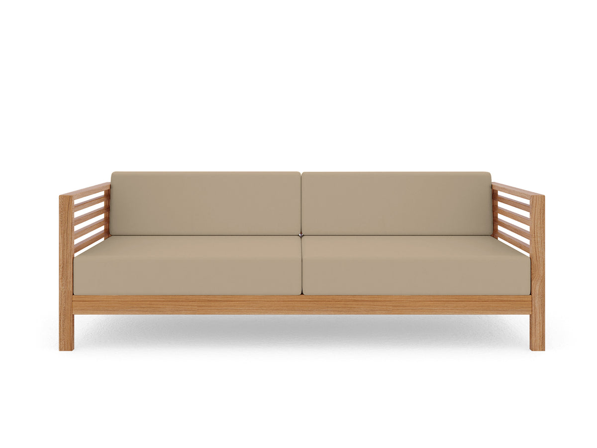 Sylvie 3-Person Teak Outdoor Sofa with Sunbrella Fawn Cushions