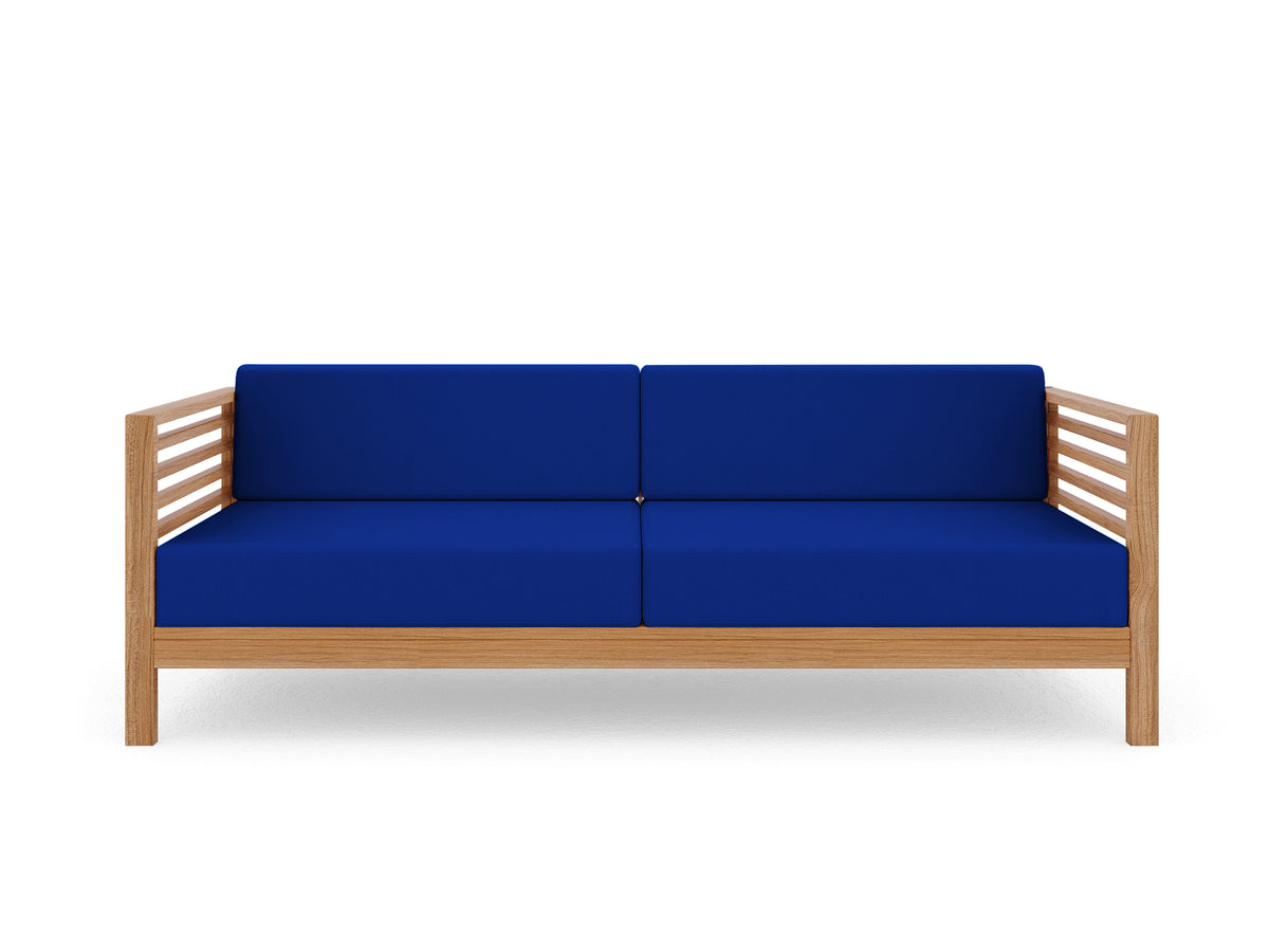 Sylvie 3-Person Teak Outdoor Sofa with Sunbrella True Blue Cushions