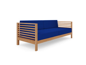 Sylvie 3-Person Teak Outdoor Sofa with Sunbrella True Blue Cushions