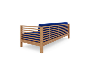 Sylvie 3-Person Teak Outdoor Sofa with Sunbrella True Blue Cushions