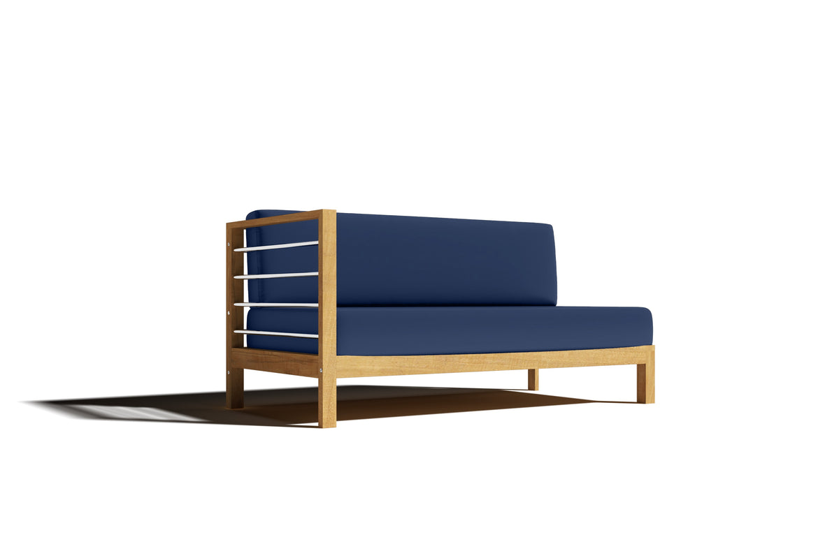 Leon Teak Outdoor Sectional Left Sofa with Sunbrella Navy Cushion