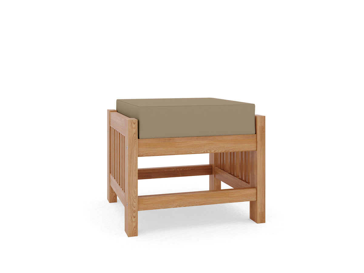 Sylvie Teak Outdoor Ottoman with Sunbrella Fawn Cushion