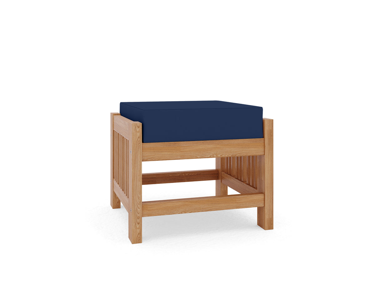 Sylvie Teak Outdoor Ottoman with Sunbrella Navy Cushion