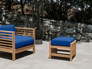 Sylvie Teak Outdoor Ottoman with Sunbrella True Blue Cushion