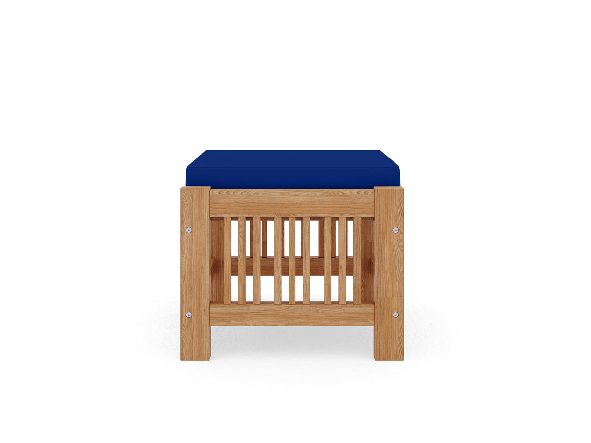 Sylvie Teak Outdoor Ottoman with Sunbrella True Blue Cushion