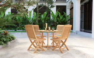 Abel 5-Piece Round Teak Outdoor Dining Set with Folding Chair