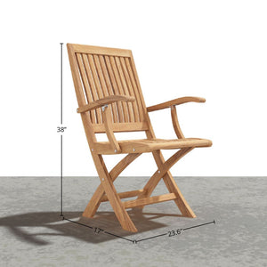 Florence 3-Piece Round Teak Outdoor Bistro Set with Folding Table and Folding Armchairs