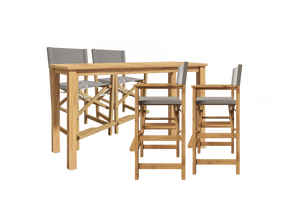 Directeur 5-Piece Rectangular Teak Outdoor Counter Height Dining Set in Taupe with Folding Armchairs