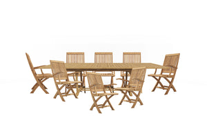 Florence 9-Piece Rectangular Teak Outdoor Dining Set with Extendable Table and Folding Chairs