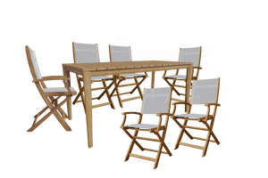 Cateline 7-Piece Rectangular Teak Outdoor Dining Set in White with Folding Armchairs