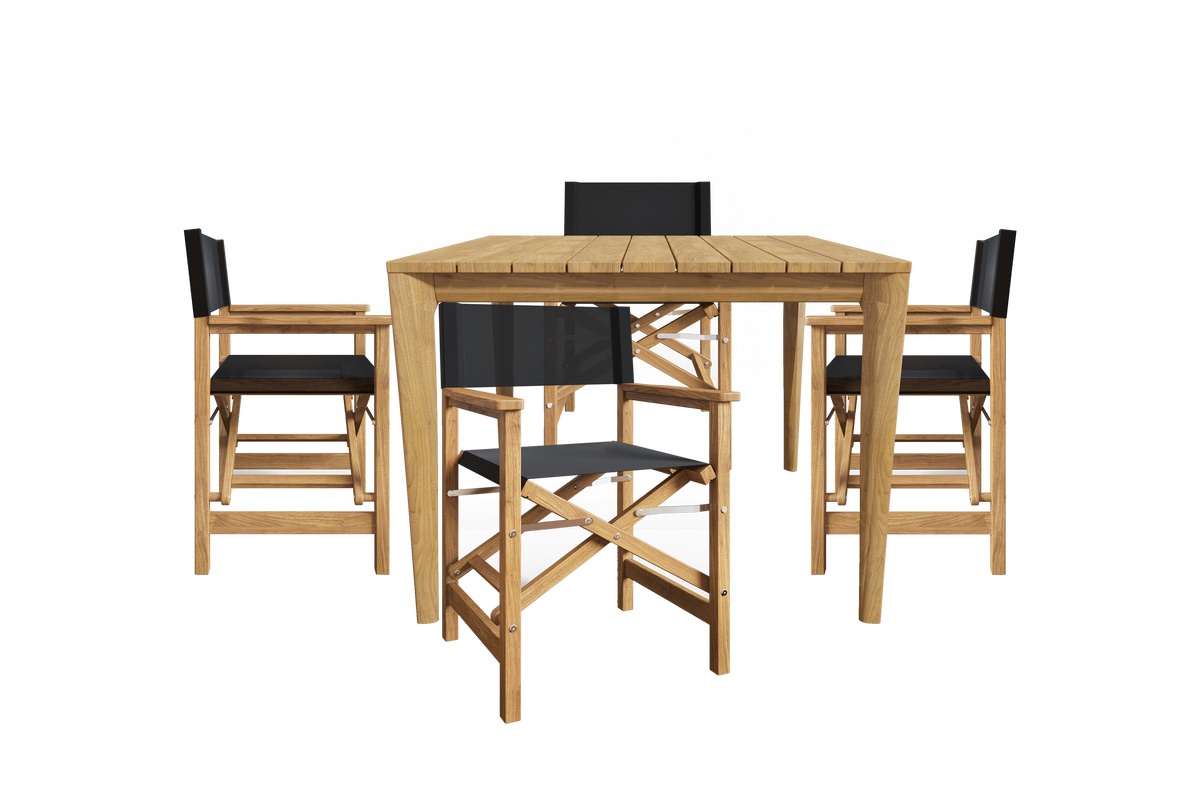 Cateline 5-Piece Square Teak Outdoor Dining Set in Black with Folding Armchairs