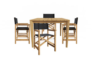 Cateline 5-Piece Square Teak Outdoor Dining Set in Black with Folding Armchairs