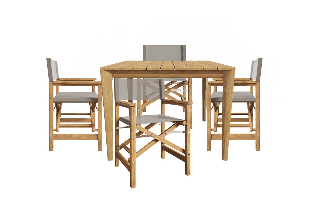 Cateline 5-Piece Square Teak Outdoor Dining Set in Taupe with Folding Armchairs