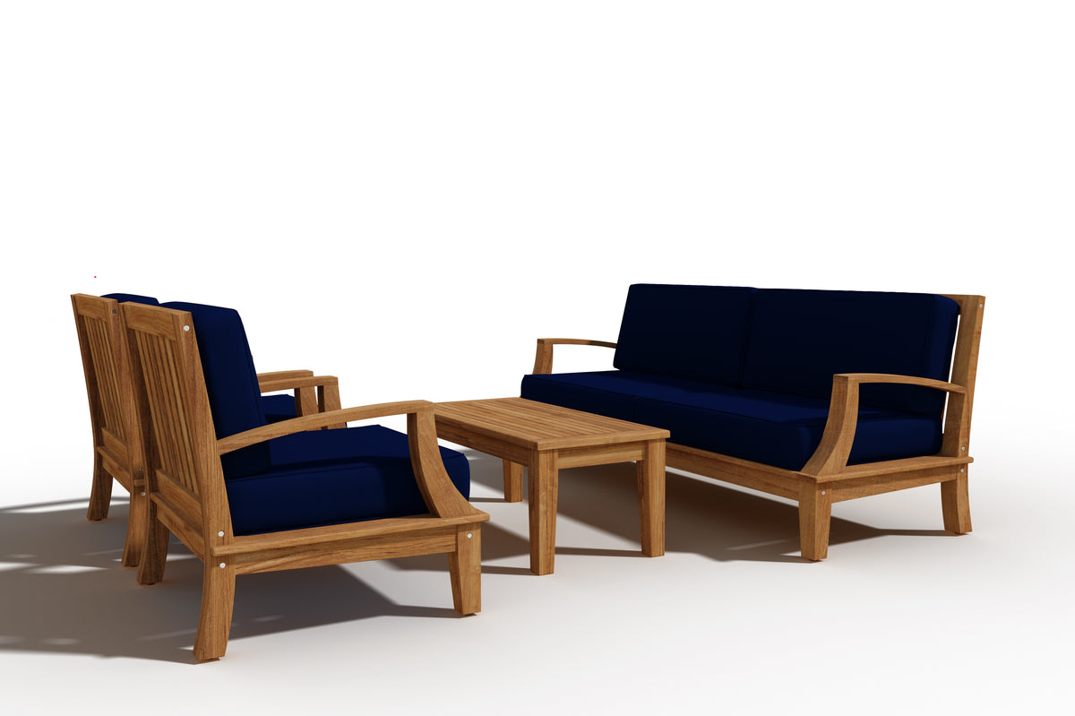 Eliane 4-Piece Teak Outdoor Patio Deep Seating Set with Sunbrella Navy Cushions