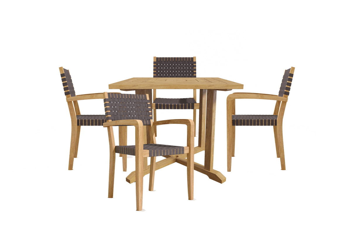 Clairene 5-Piece Square Teak Outdoor Dining Set with Stacking Armchairs