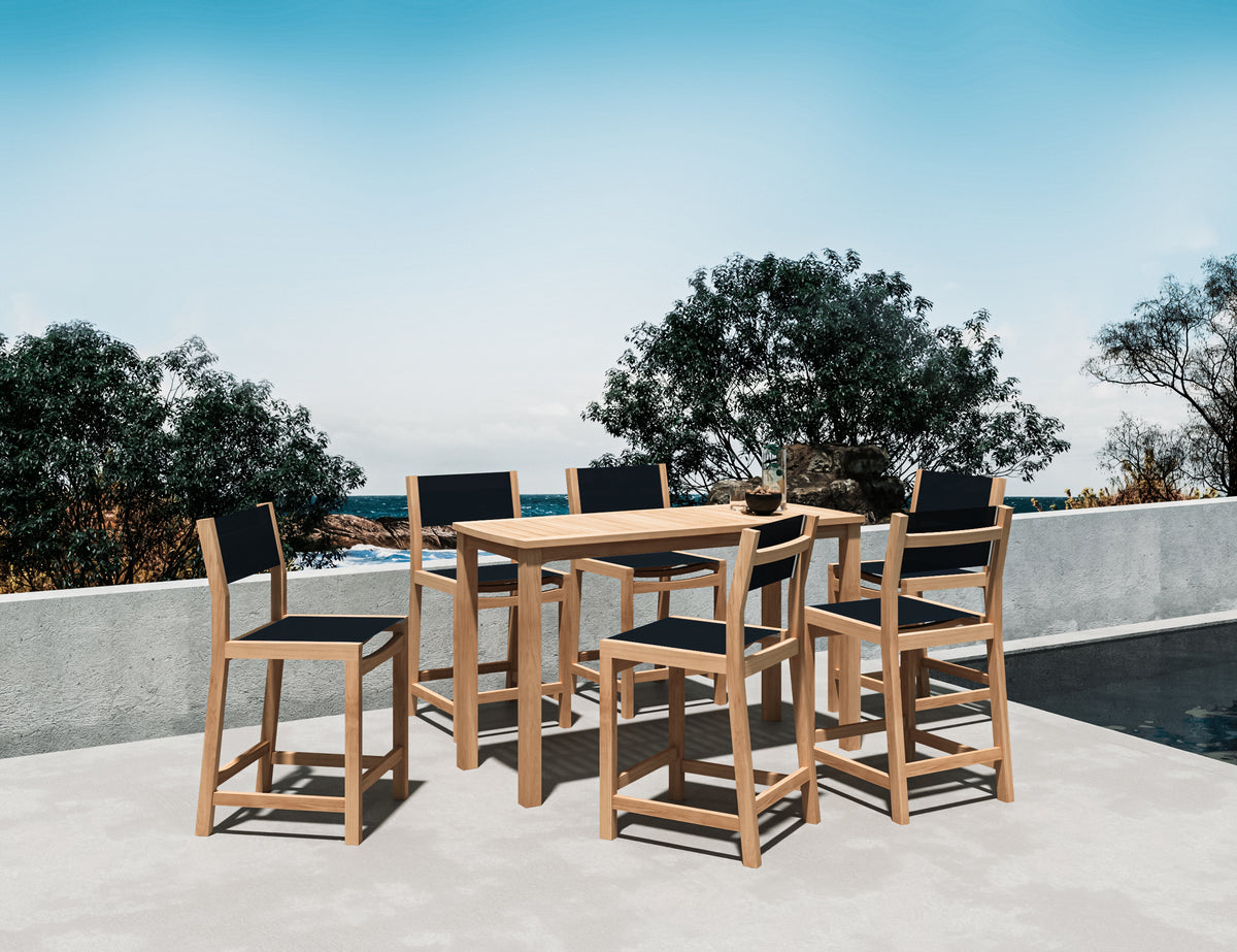 Marais 7-Piece Rectangular Teak Outdoor Counter Height Dining Set in Black