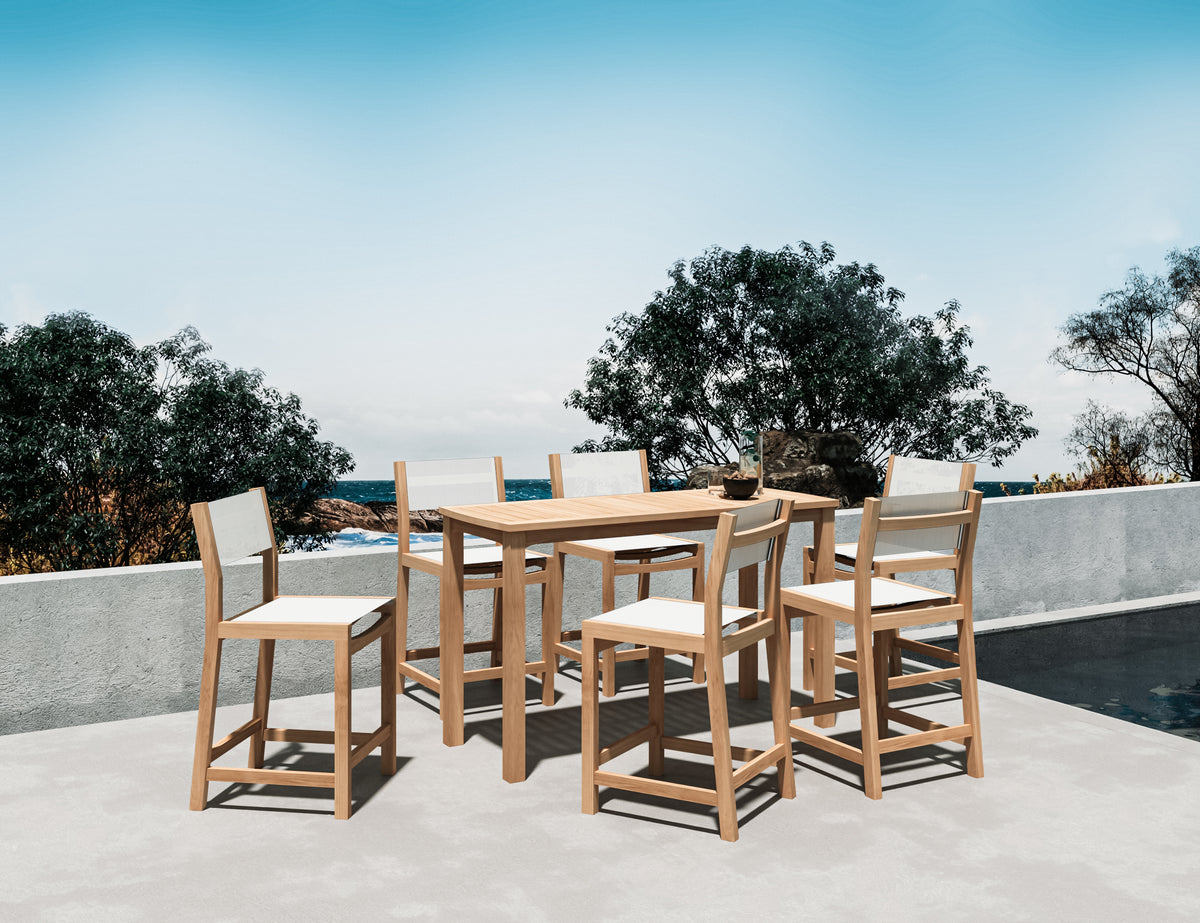 Marais 7-Piece Rectangular Teak Outdoor Counter Height Dining Set in White