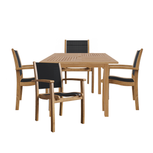 Perrin 5-Piece Square Teak Outdoor Dining Set in Black with Stacking Armchairs