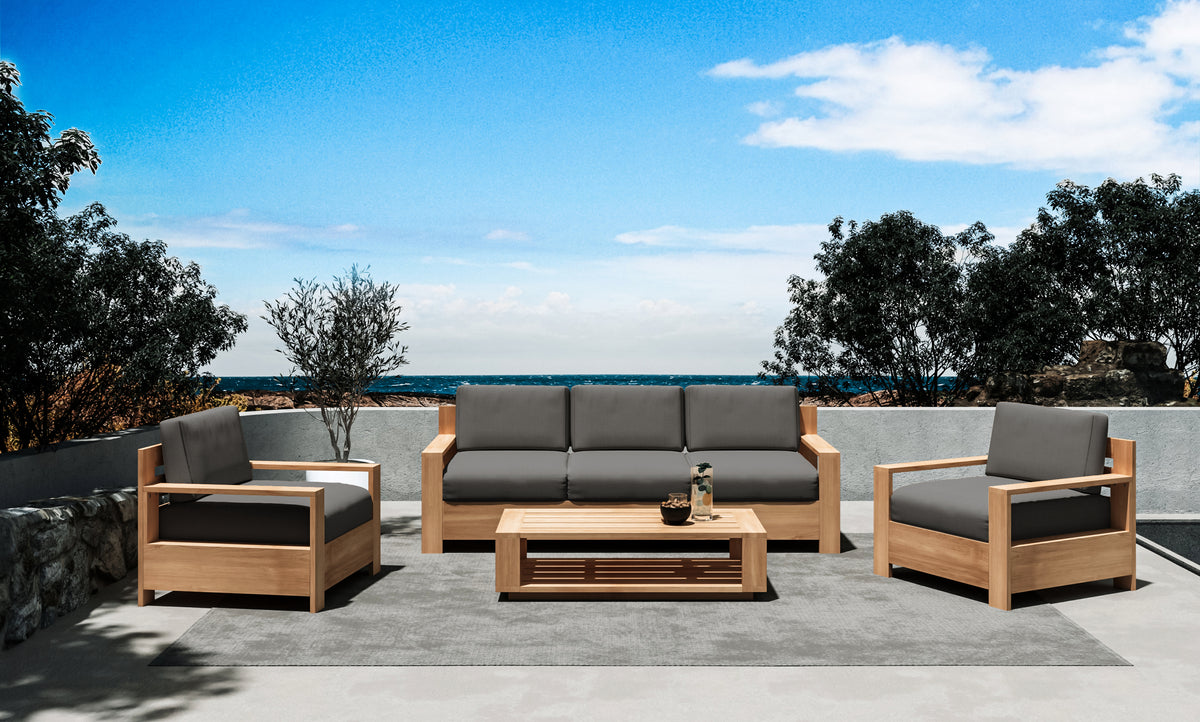 Lothair 4-Piece Teak Outdoor Patio Deep Seating Set with Sunbrella Charcoal Cushions