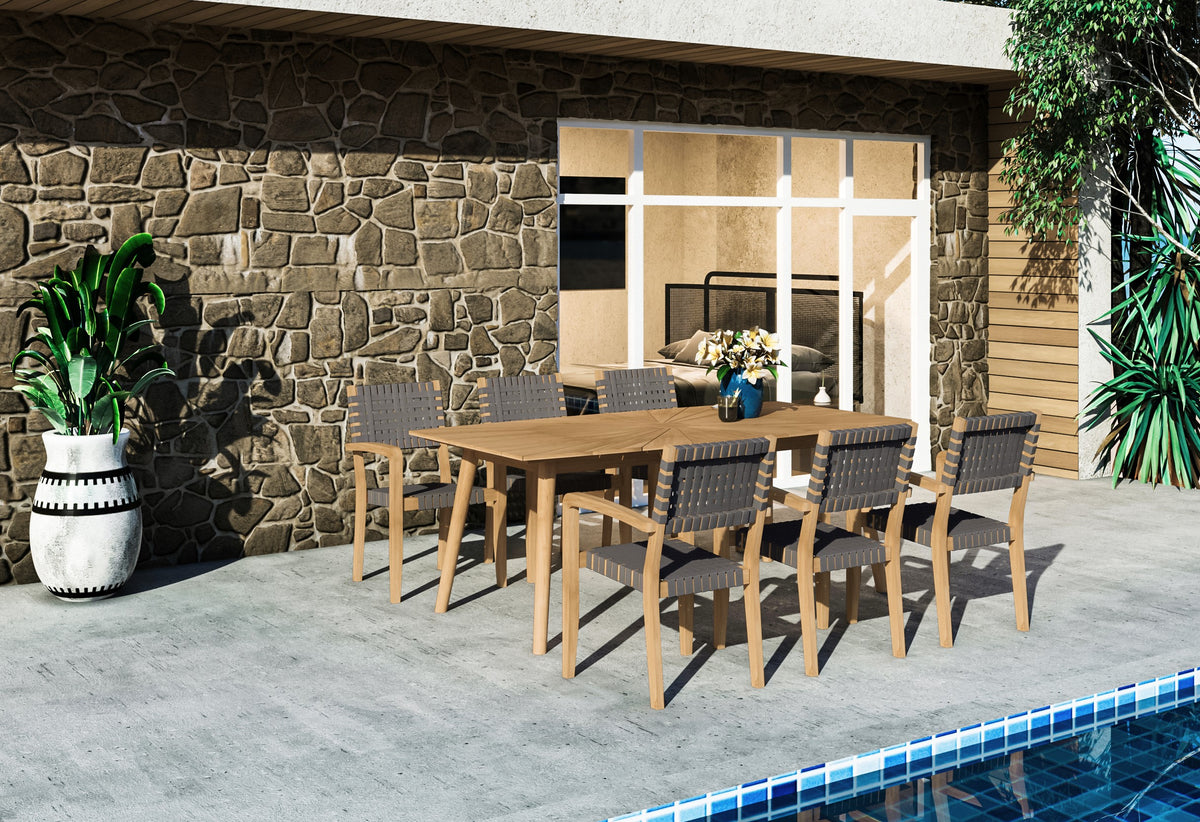 Plaisance 7-Piece Rectangular Teak Outdoor Dining Set with Stacking Armchairs