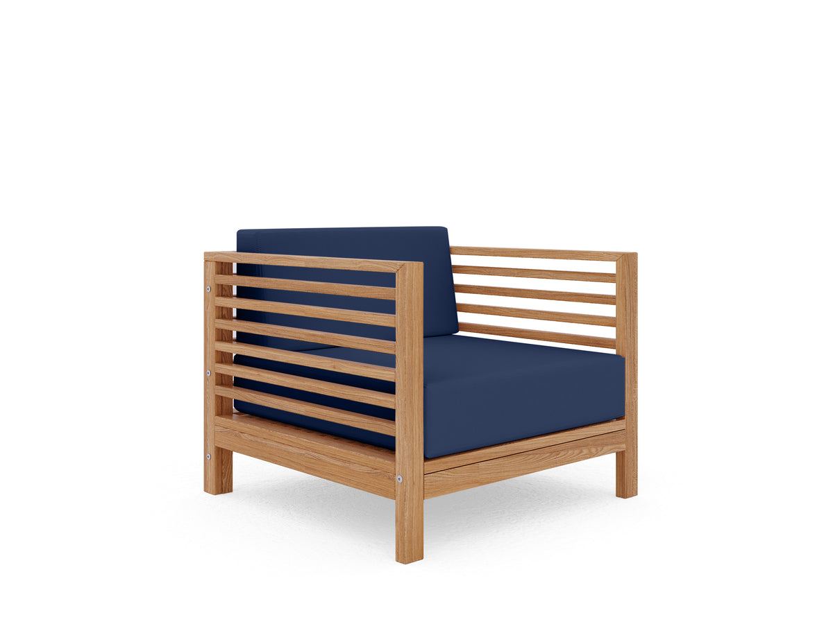 Sylvie 5-Piece Teak Outdoor Patio Deep Seating Set with Subrella Navy Cushions