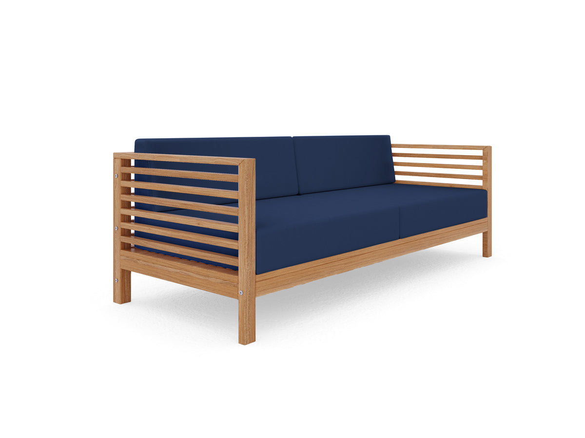 Sylvie 5-Piece Teak Outdoor Patio Deep Seating Set with Subrella Navy Cushions