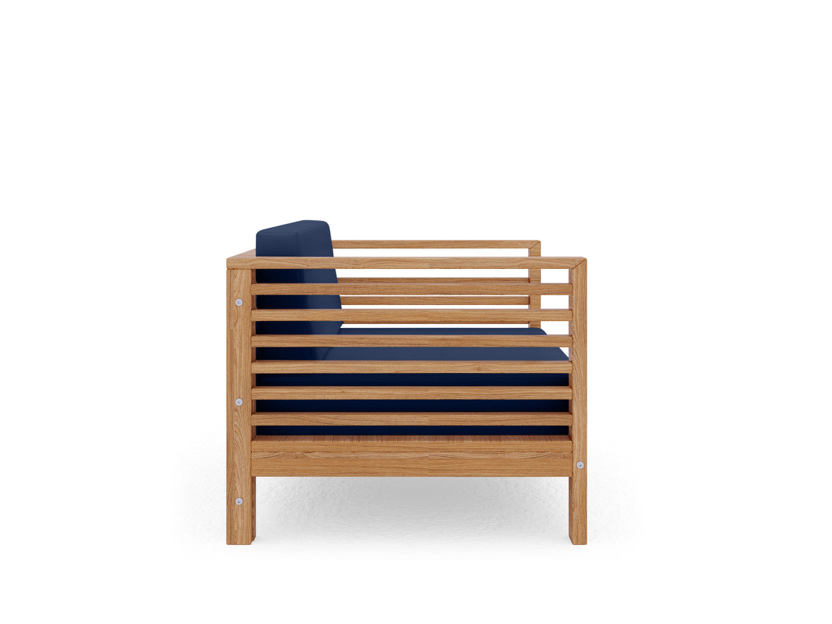 Sylvie 5-Piece Teak Outdoor Patio Deep Seating Set with Subrella Navy Cushions