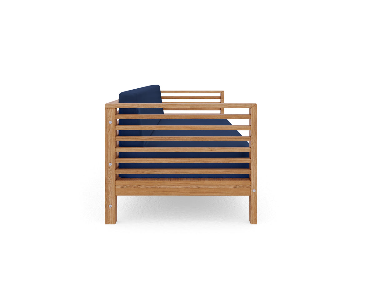 Sylvie 5-Piece Teak Outdoor Patio Deep Seating Set with Subrella Navy Cushions