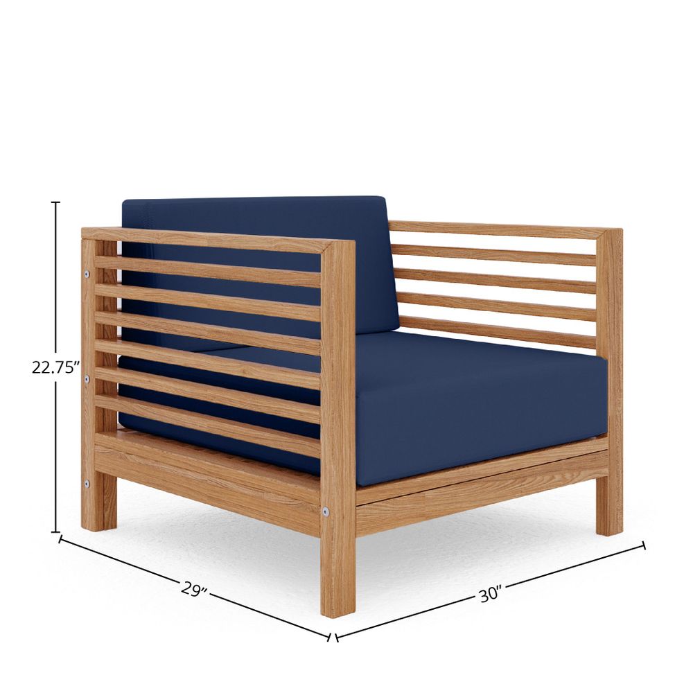 Sylvie 5-Piece Teak Outdoor Patio Deep Seating Set with Subrella Navy Cushions