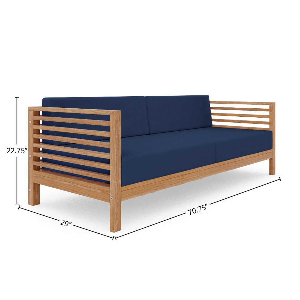 Sylvie 5-Piece Teak Outdoor Patio Deep Seating Set with Subrella Navy Cushions