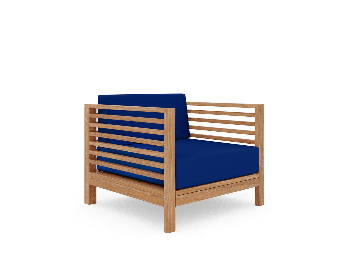 Sylvie 5-Piece Teak Outdoor Patio Deep Seating Set with Subrella True Blue Cushions