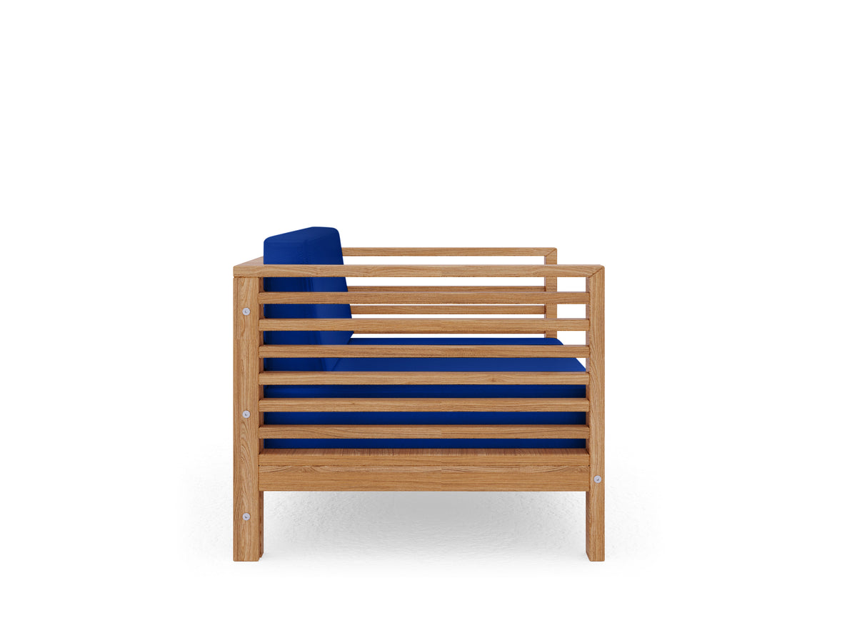 Sylvie 5-Piece Teak Outdoor Patio Deep Seating Set with Subrella True Blue Cushions