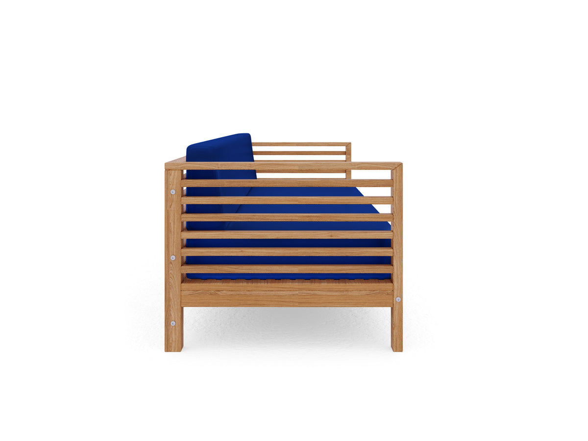 Sylvie 5-Piece Teak Outdoor Patio Deep Seating Set with Subrella True Blue Cushions