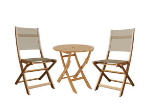 Lucas 3-Piece Round Teak Outdoor Bistro Set in Taupe with Folding Table and Chairs