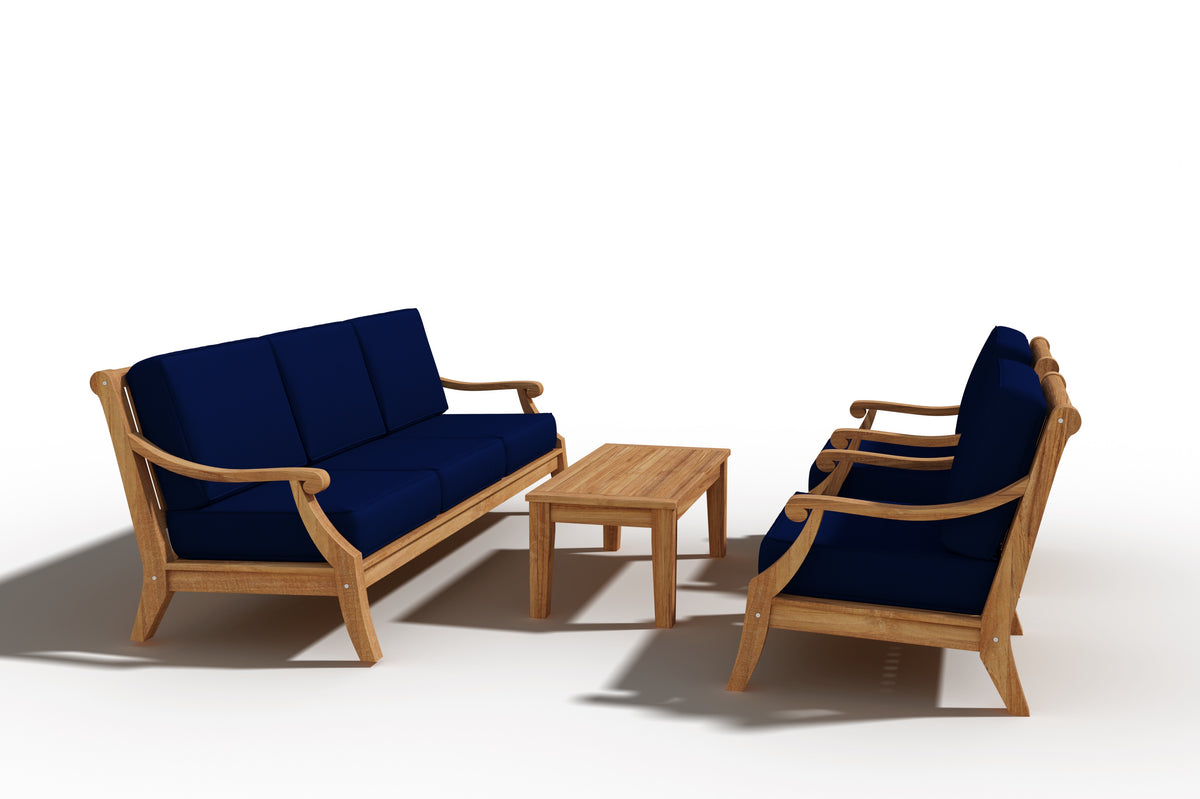 Adrien 4-Piece Teak Outdoor Patio Deep Seating Set with Sunbrella Navy Cushions