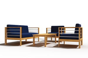 Leon 4-Piece Teak Outdoor Patio Deep Seating Set with Sunbrella Navy Cushions