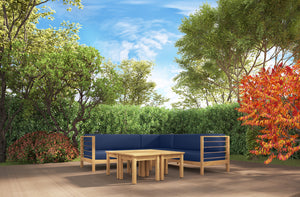 Leon 7-piece Teak Outdoor Sectional Deep Seating Set with Sunbrella Navy Cushions