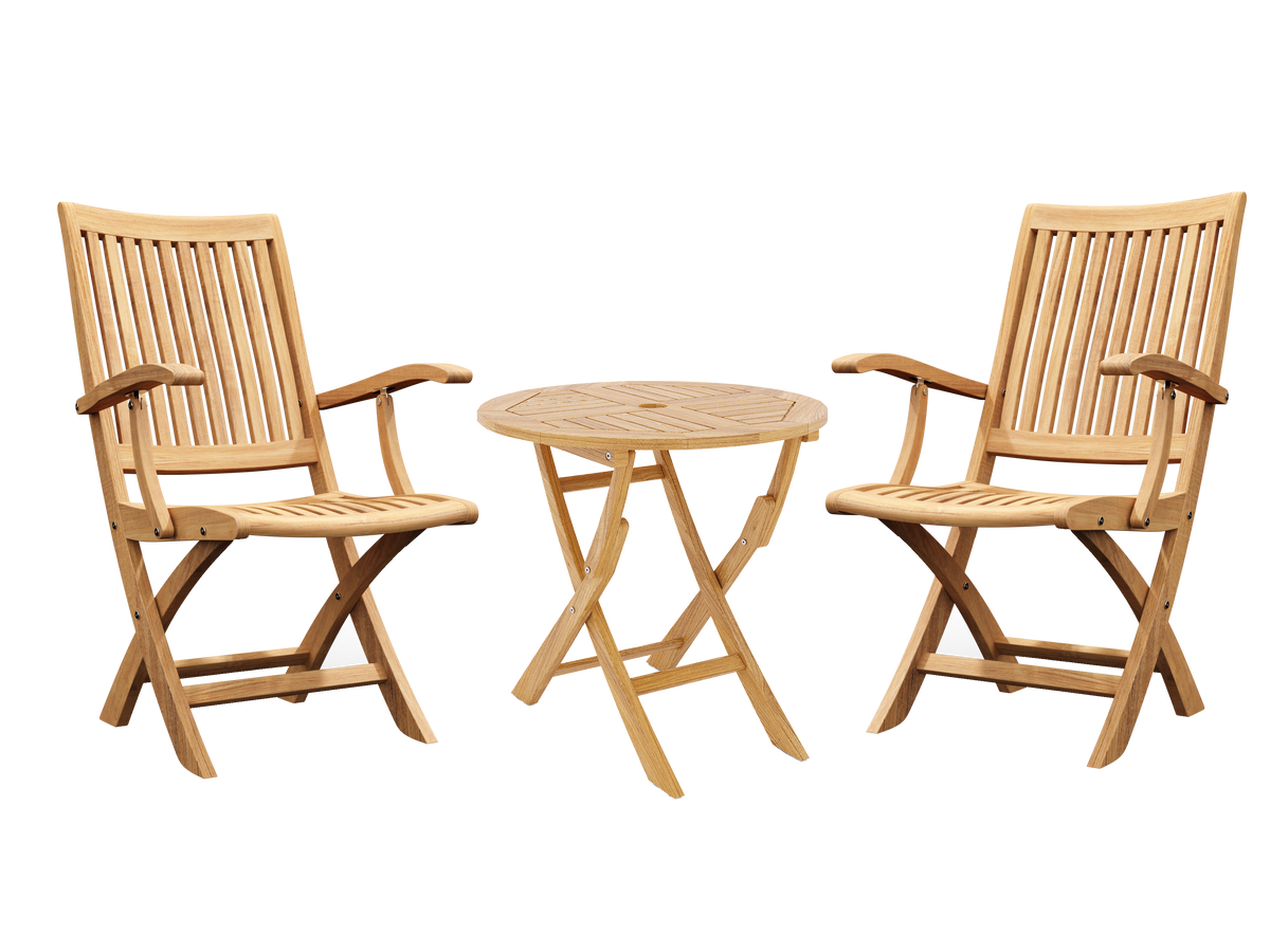 Lydie 3-piece Round Teak Oudoor Bistro Set with Folding Table and Armchairs