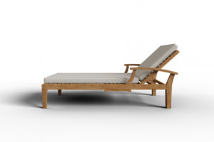 Delaine Teak Outdoor Reclining Sun Lounger with Sunbrella Canvas Cushion and Slide-out Tray