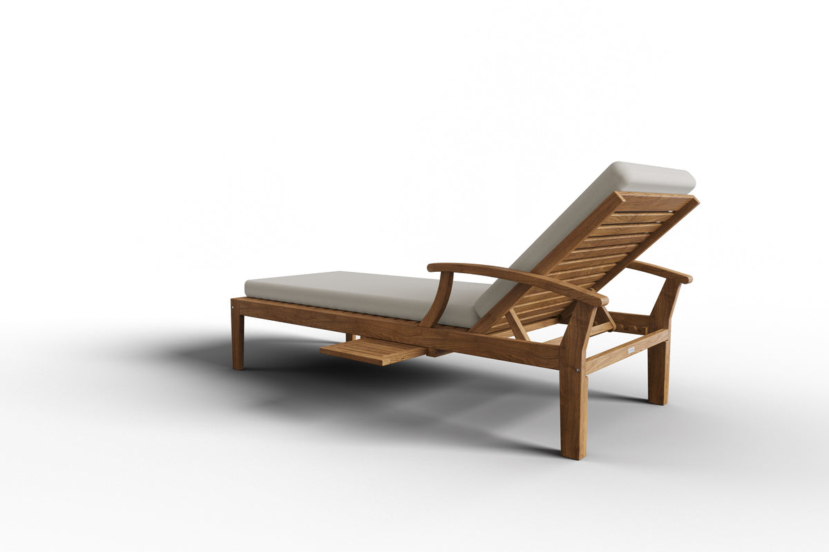 Delaine Teak Outdoor Reclining Sun Lounger with Sunbrella Canvas Cushion and Slide-out Tray