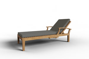 Delaine Teak Outdoor Reclining Sun Lounger with Sunbrella Charcoal Cushion and Slide-out Tray