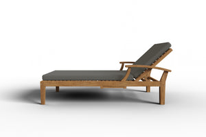 Delaine Teak Outdoor Reclining Sun Lounger with Sunbrella Charcoal Cushion and Slide-out Tray