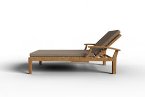 Delaine Teak Outdoor Reclining Sun Lounger with Sunbrella Fawn Cushion and Slide-out Tray