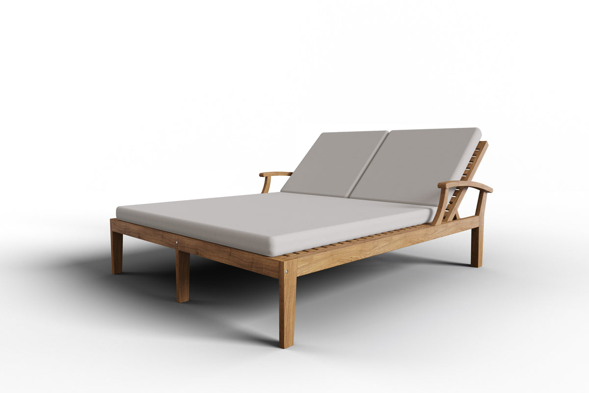 Delaine Double Teak Outdoor Reclining Sun Lounger with Sunbrella Canvas Cushion